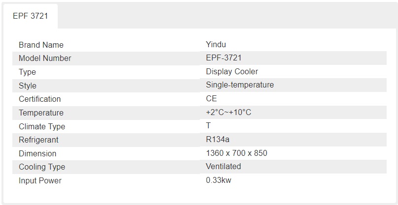 VENTILATED COOLING TABLE-EPF 3721 Spec